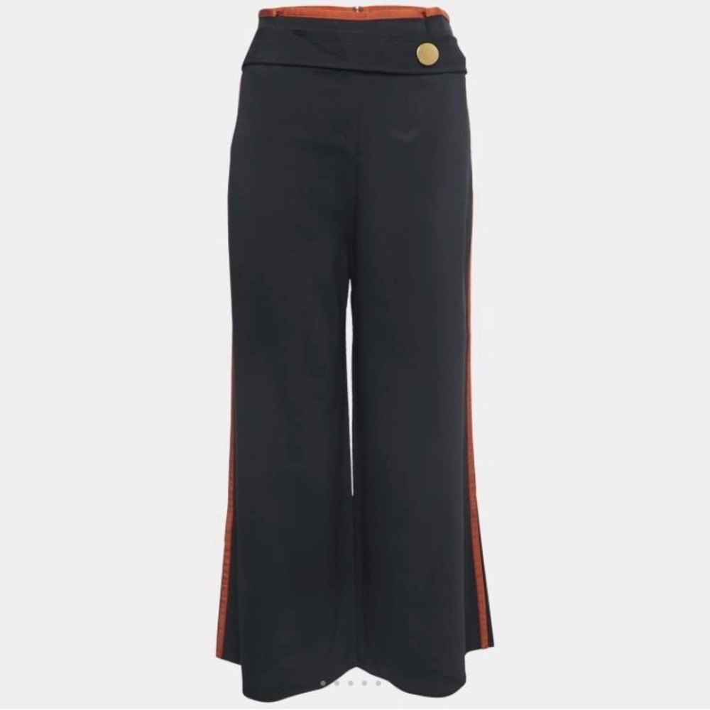 Peter Pilotto Black/Brown Crepe Button Embellished Wide Leg Trousers